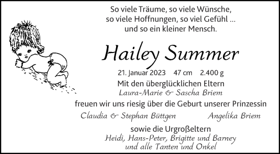 Glückwunschanzeige von Hailey Summer Briem von Aachener Zeitung / Aachener Nachrichten