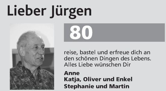 Glückwunschanzeige von Jürgen  von Aachener Zeitung / Aachener Nachrichten