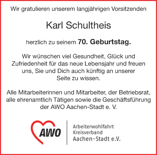 Glückwunschanzeige von Karl Schultheis von Aachener Zeitung / Aachener Nachrichten