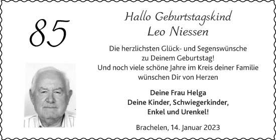 Glückwunschanzeige von Leo Niessen von Aachener Zeitung / Aachener Nachrichten