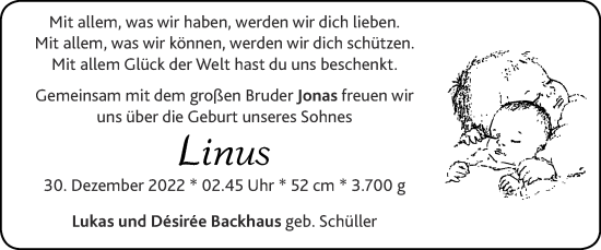 Glückwunschanzeige von Linus  von Zeitung am Sonntag