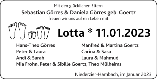 Glückwunschanzeige von Lotta  von Zeitung am Sonntag