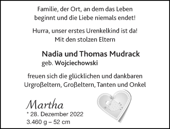 Glückwunschanzeige von Martha  von Zeitung am Sonntag