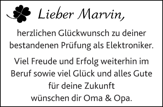 Glückwunschanzeige von Marvin  von Aachener Zeitung / Aachener Nachrichten