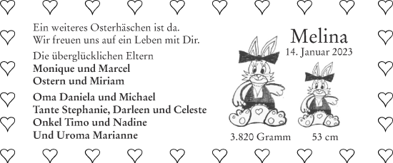 Glückwunschanzeige von Melina  von Zeitung am Sonntag