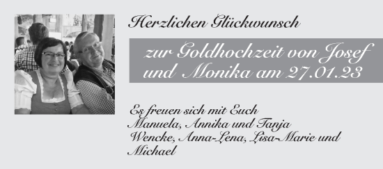 Glückwunschanzeige von Monika und Josef  von Zeitung am Sonntag