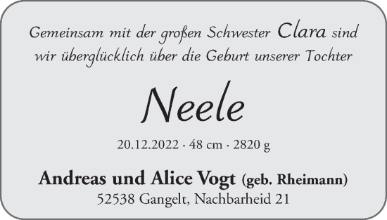 Glückwunschanzeige von Neele  von Zeitung am Sonntag