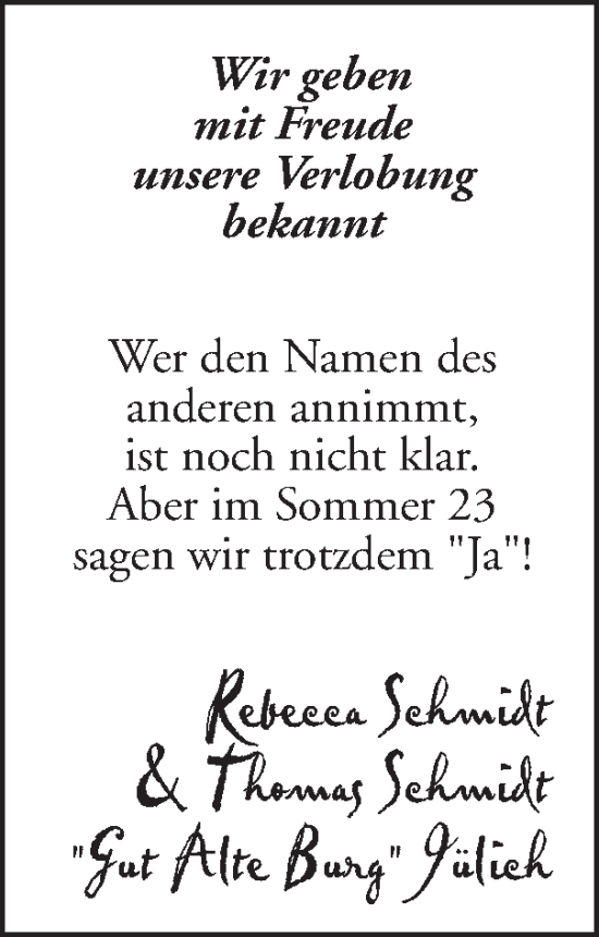 Glückwunschanzeige von Rebecca und Thomas Schmidt von Zeitung am Sonntag