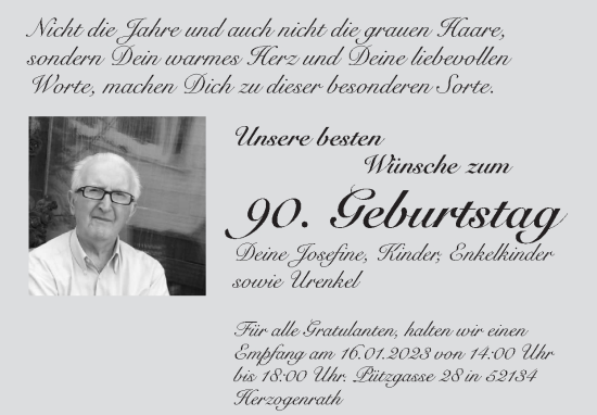 Glückwunschanzeige von Unsere besten Wünsche zum 90. Geburtstag  von Zeitung am Sonntag