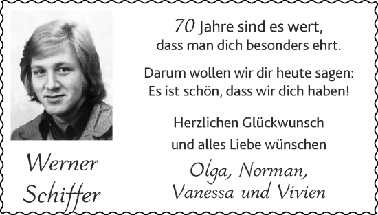 Glückwunschanzeige von Werner Schiffer von Zeitung am Sonntag