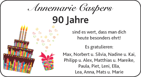 Glückwunschanzeige von Annemarie Caspers von Aachener Zeitung