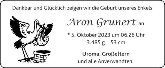 Glückwunschanzeige von Aron Grunert von Zeitung am Sonntag
