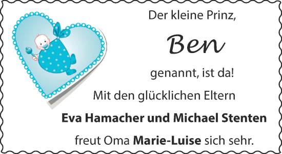 Glückwunschanzeige von Ben  von Aachener Zeitung