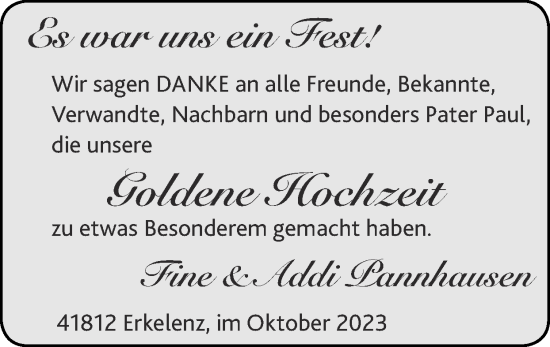 Glückwunschanzeige von Fine und Addi Pannhausen von Zeitung am Sonntag