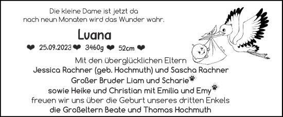 Glückwunschanzeige von Luana Rachner von Zeitung am Sonntag