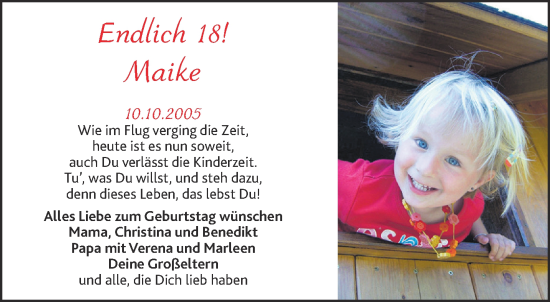 Glückwunschanzeige von Maike  von Aachener Zeitung