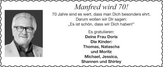 Glückwunschanzeige von Manfred  von Zeitung am Sonntag