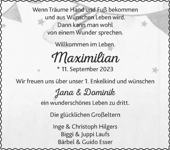 Glückwunschanzeige von Maximilian  von Zeitung am Sonntag