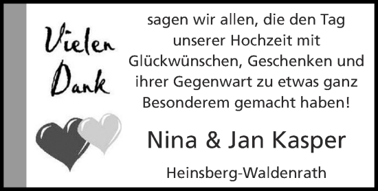 Glückwunschanzeige von Nina und Jan Kasper von Zeitung am Sonntag