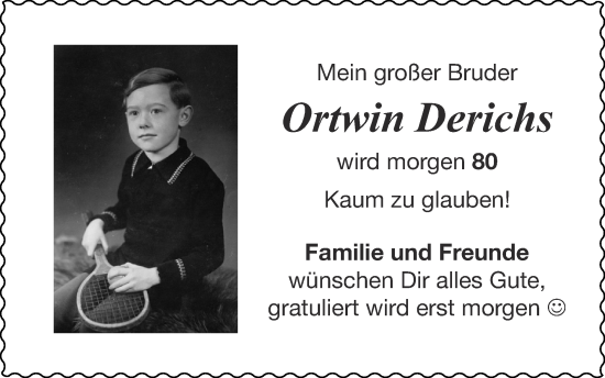 Glückwunschanzeige von Ortwin  Derichs von Zeitung am Sonntag