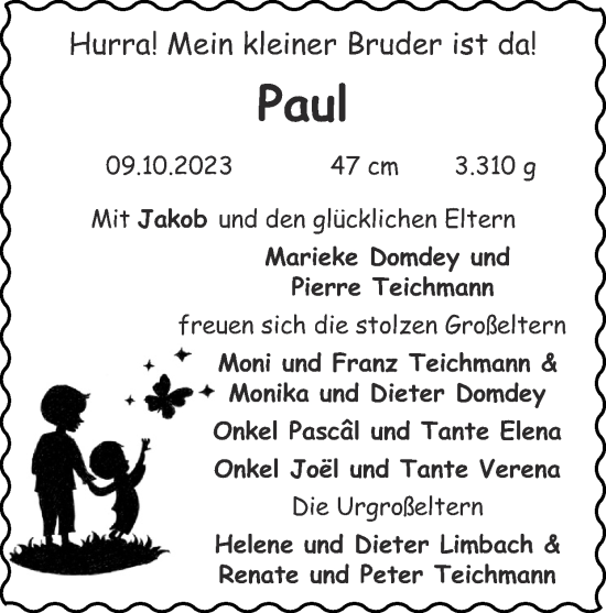 Glückwunschanzeige von Paul  von Zeitung am Sonntag