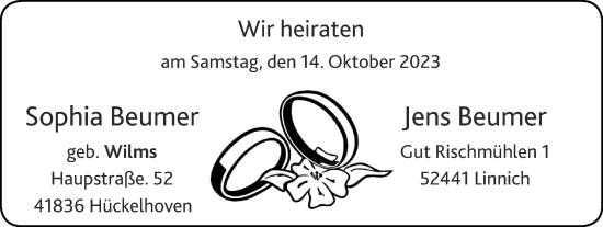 Glückwunschanzeige von Sophia und Jens Beumer von Zeitung am Sonntag