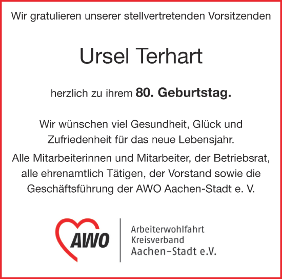 Glückwunschanzeige von Ursel  Terhart von Aachener Zeitung