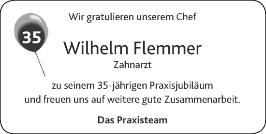 Glückwunschanzeige von Wilhelm  Flemmer von Zeitung am Sonntag