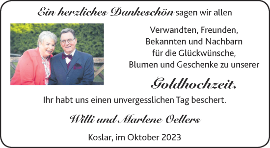 Glückwunschanzeige von Willi und Marlene Oellers von Aachener Zeitung