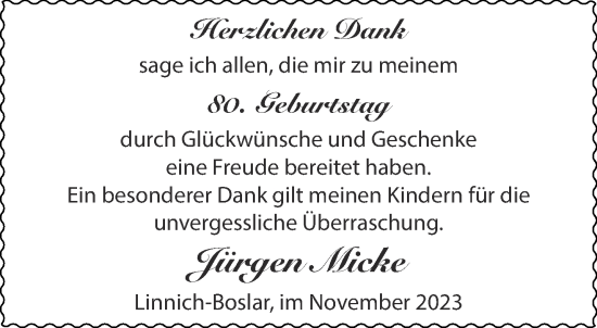 Glückwunschanzeige von 80. Geburtstag  von Aachener Zeitung