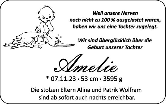 Glückwunschanzeige von Amelie  von Zeitung am Sonntag