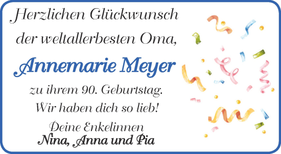 Glückwunschanzeige von Annemarie Meyer von Aachener Zeitung