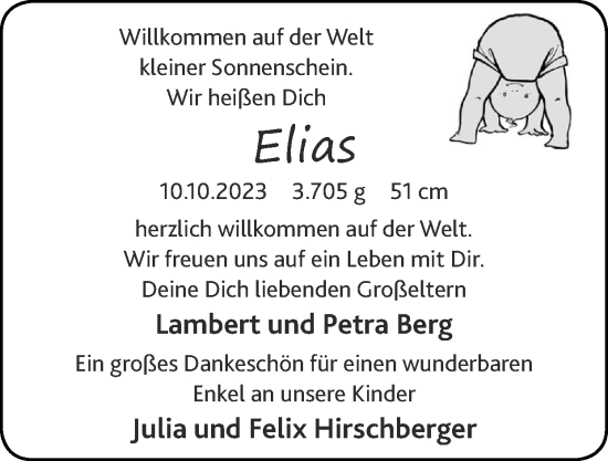 Glückwunschanzeige von Elias  von Zeitung am Sonntag