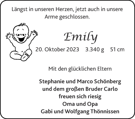 Glückwunschanzeige von Emily  von Zeitung am Sonntag