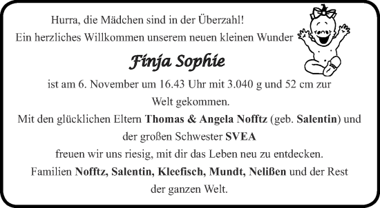 Glückwunschanzeige von Finja Sophie Nofftz von Aachener Zeitung