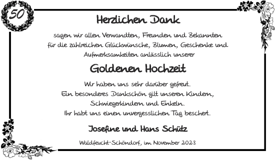 Glückwunschanzeige von Josefine und Hans Schütz von Zeitung am Sonntag