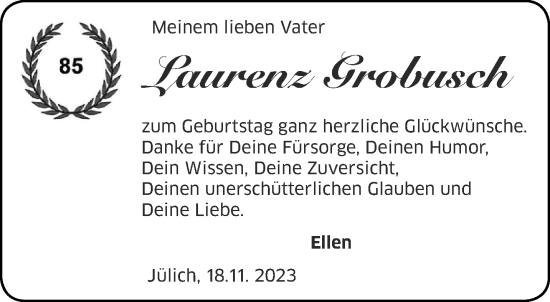 Glückwunschanzeige von Laurenz Grobusch  von Aachener Zeitung