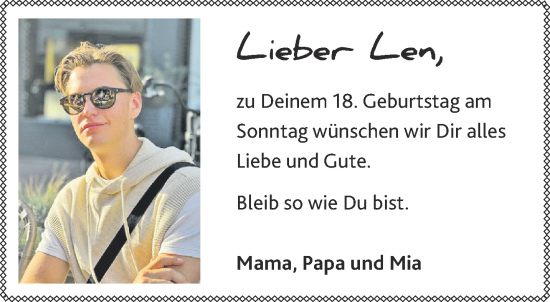 Glückwunschanzeige von Len  von Aachener Zeitung