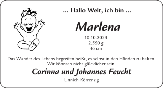 Glückwunschanzeige von Marlena Feucht von Zeitung am Sonntag