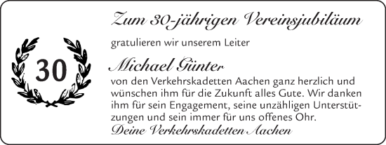 Glückwunschanzeige von Michael Günter von Zeitung am Sonntag