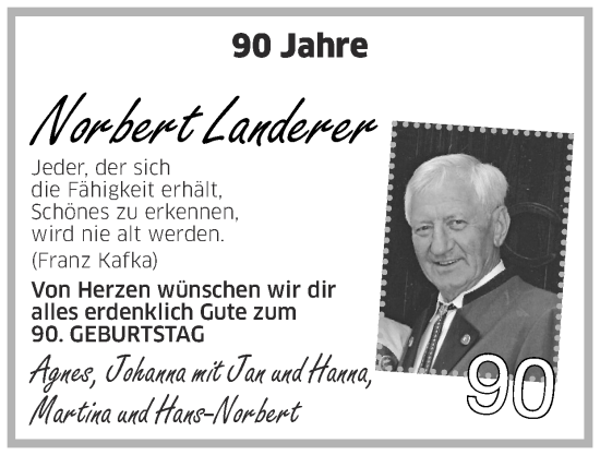 Glückwunschanzeige von Norbert Landerer von Zeitung am Sonntag