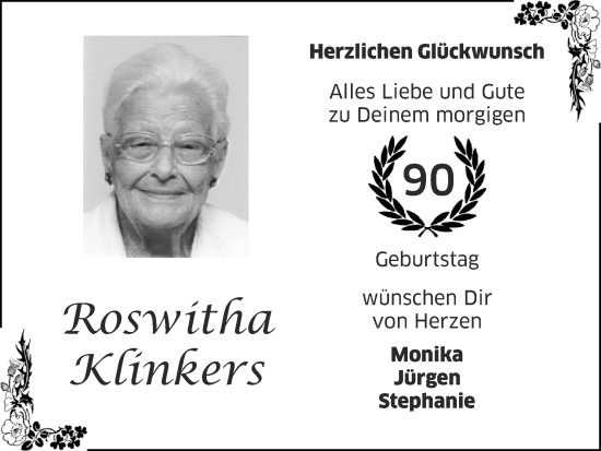 Glückwunschanzeige von Roswitha Klinkers von Zeitung am Sonntag