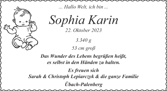 Glückwunschanzeige von Sophia Karin  von Aachener Zeitung