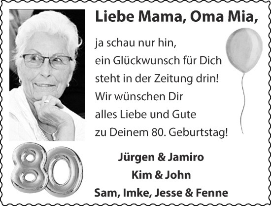 Glückwunschanzeige von 80.Geburtstag  von Zeitung am Sonntag