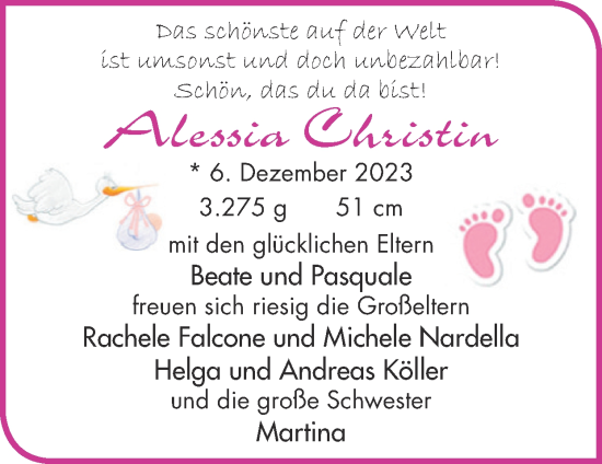 Glückwunschanzeige von Alessia Christin  von Zeitung am Sonntag