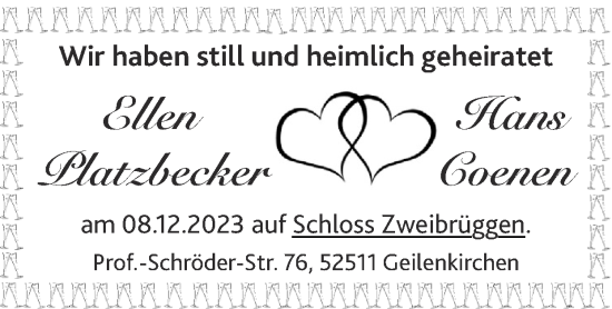 Glückwunschanzeige von Ellen und Hans Platzbecker von Zeitung am Sonntag