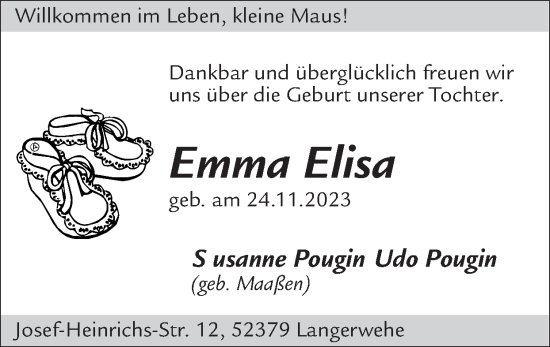 Glückwunschanzeige von Emma Elisa  von Zeitung am Sonntag