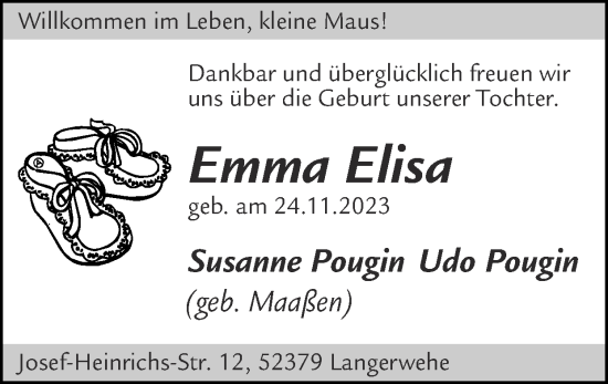 Glückwunschanzeige von Emma Elisa Pougin von Zeitung am Sonntag