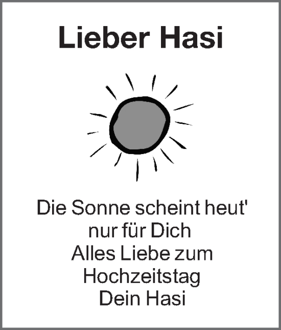 Glückwunschanzeige von Hasi  von Zeitung am Sonntag