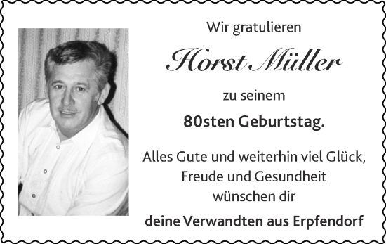 Glückwunschanzeige von Horst Müller von Zeitung am Sonntag